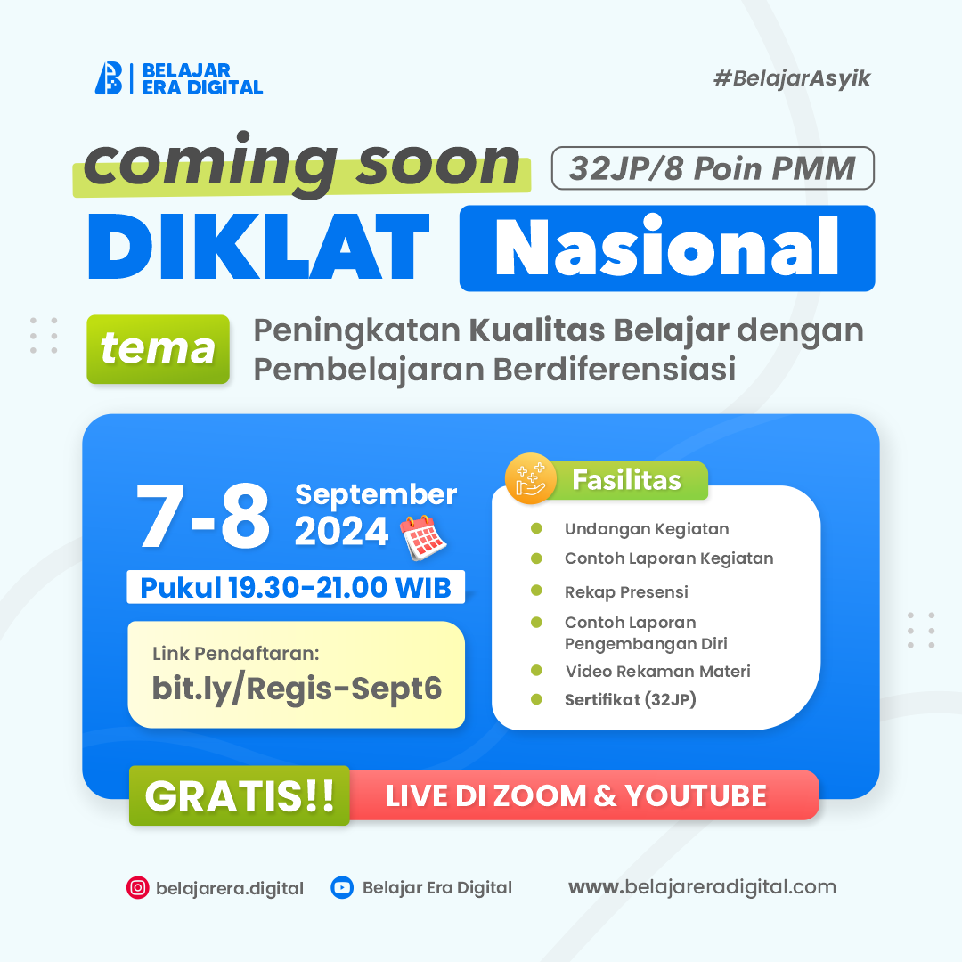 Diklat 32JP : Peningkatan Kualitas Belajar dengan Pembelajaran Berdiferensiasi (07-10 September 2024)